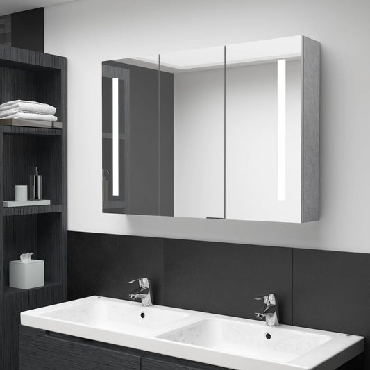 LED Bathroom Mirror Cabinet Concrete Grey 89x14x62 cm