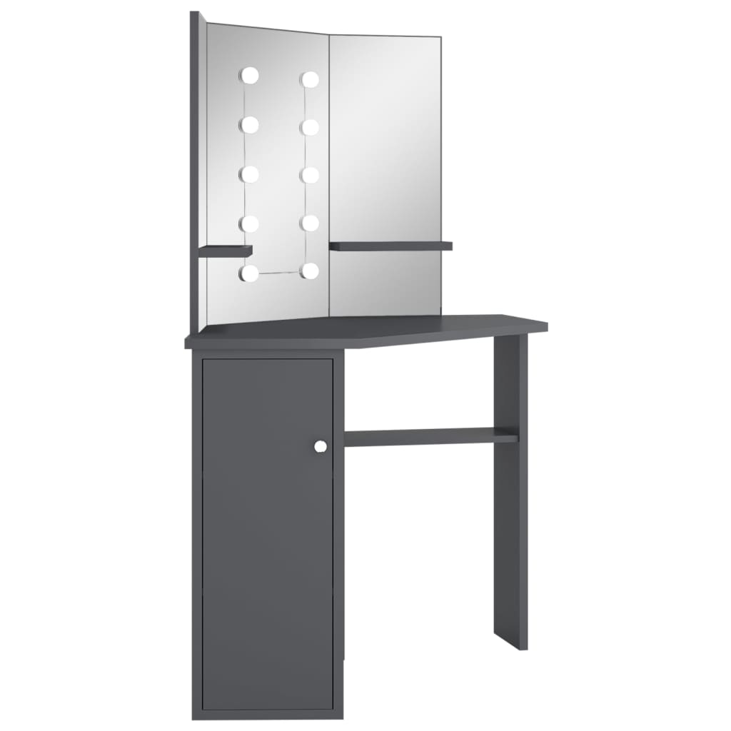 Corner Dressing Table with LED Grey 111x54x141.5 cm - Bend