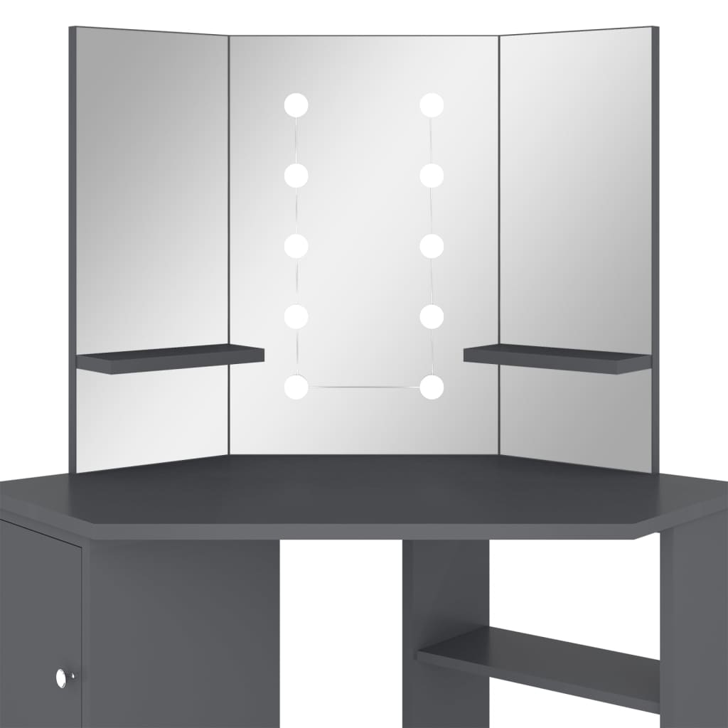 Corner Dressing Table with LED Grey 111x54x141.5 cm - Bend