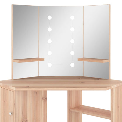 Corner Dressing Table with LED Oak 111x54x141.5 cm - Bend