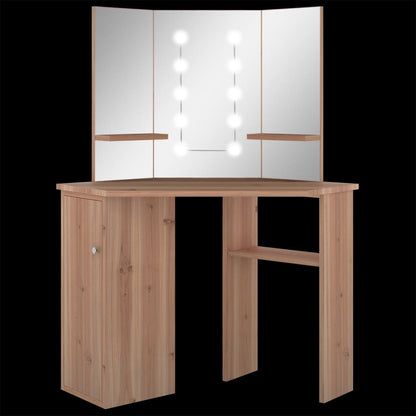 Corner Dressing Table with LED Oak 111x54x141.5 cm - Bend