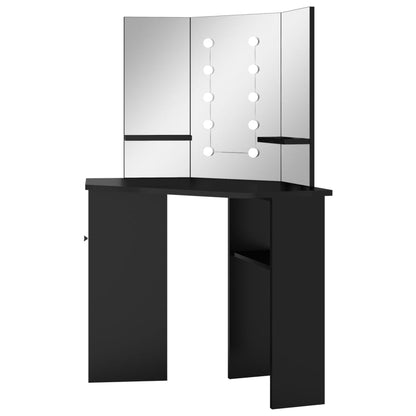 Corner Dressing Table with LED Black 111x54x141.5 cm - Bend