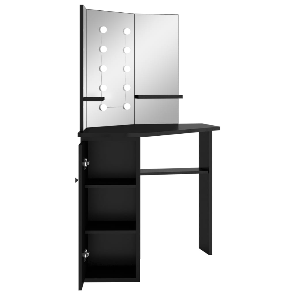 Corner Dressing Table with LED Black 111x54x141.5 cm - Bend