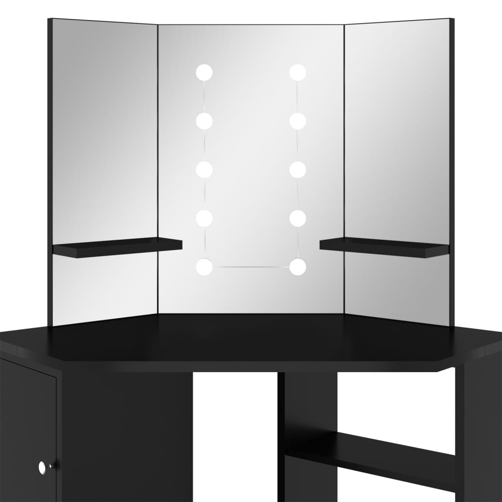 Corner Dressing Table with LED Black 111x54x141.5 cm - Bend