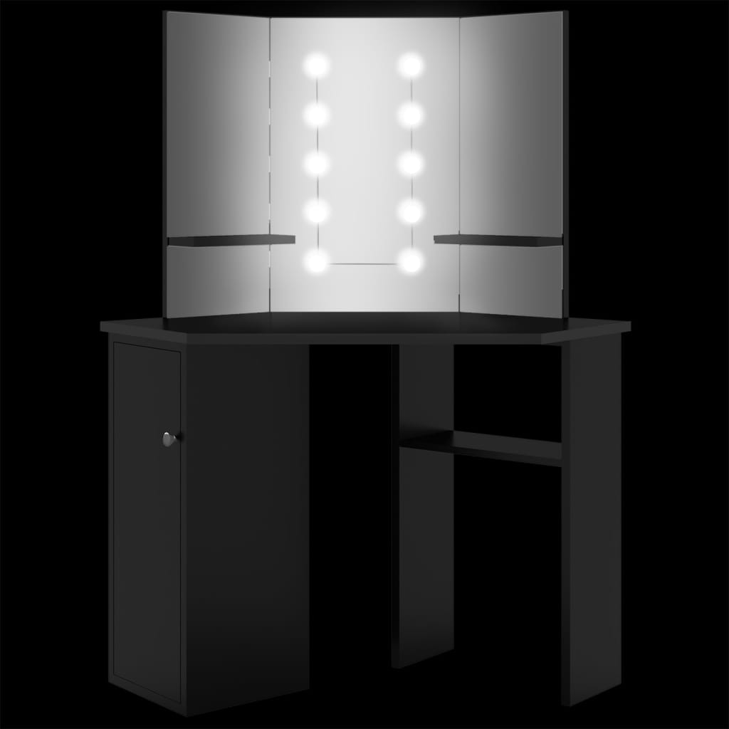 Corner Dressing Table with LED Black 111x54x141.5 cm - Bend