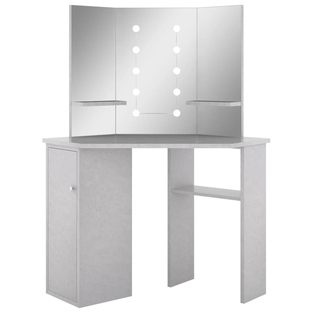 Corner Dressing Table with LED Concrete Grey 111x54x141.5 cm - Bend