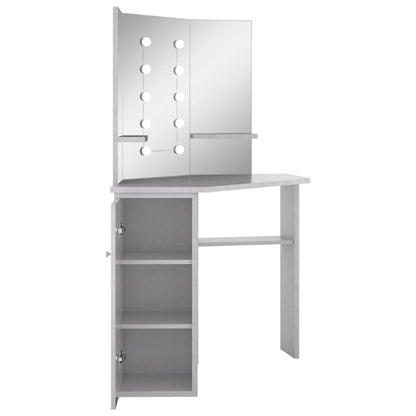 Corner Dressing Table with LED Concrete Grey 111x54x141.5 cm - Bend