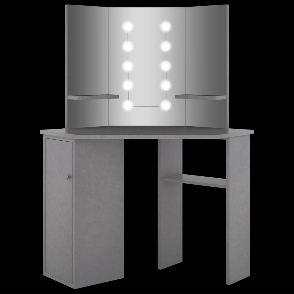 Corner Dressing Table with LED Concrete Grey 111x54x141.5 cm - Bend