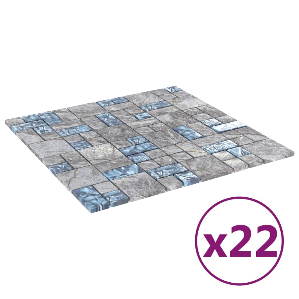 Mosaic Tiles 22 pcs Grey and Blue 30x30 cm Glass - Bend