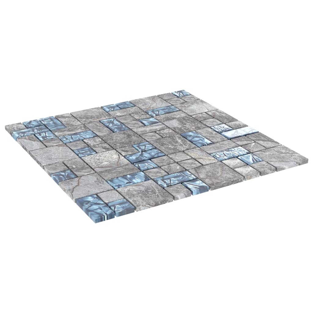 Mosaic Tiles 22 pcs Grey and Blue 30x30 cm Glass - Bend