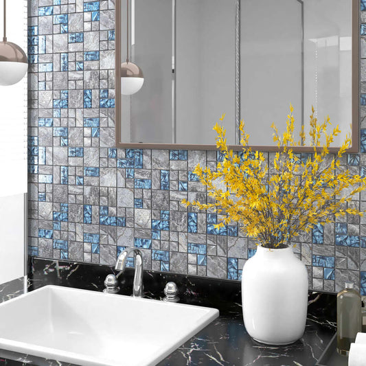 Mosaic Tiles 22 pcs Grey and Blue 30x30 cm Glass - Bend