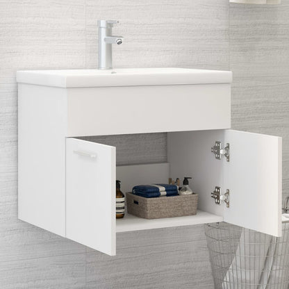 Sink Cabinet with Built-in Basin White Engineered Wood