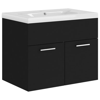 Sink Cabinet with Built-in Basin Black Engineered Wood