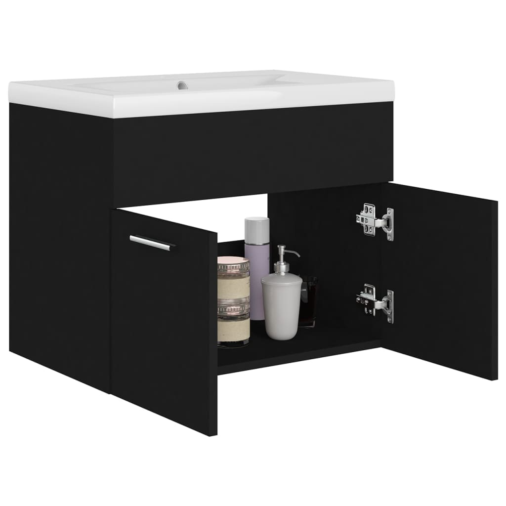 Sink Cabinet with Built-in Basin Black Engineered Wood