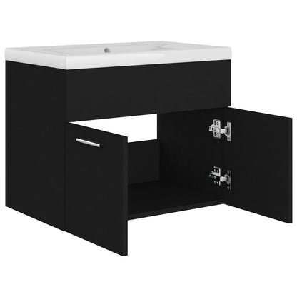 Sink Cabinet with Built-in Basin Black Engineered Wood