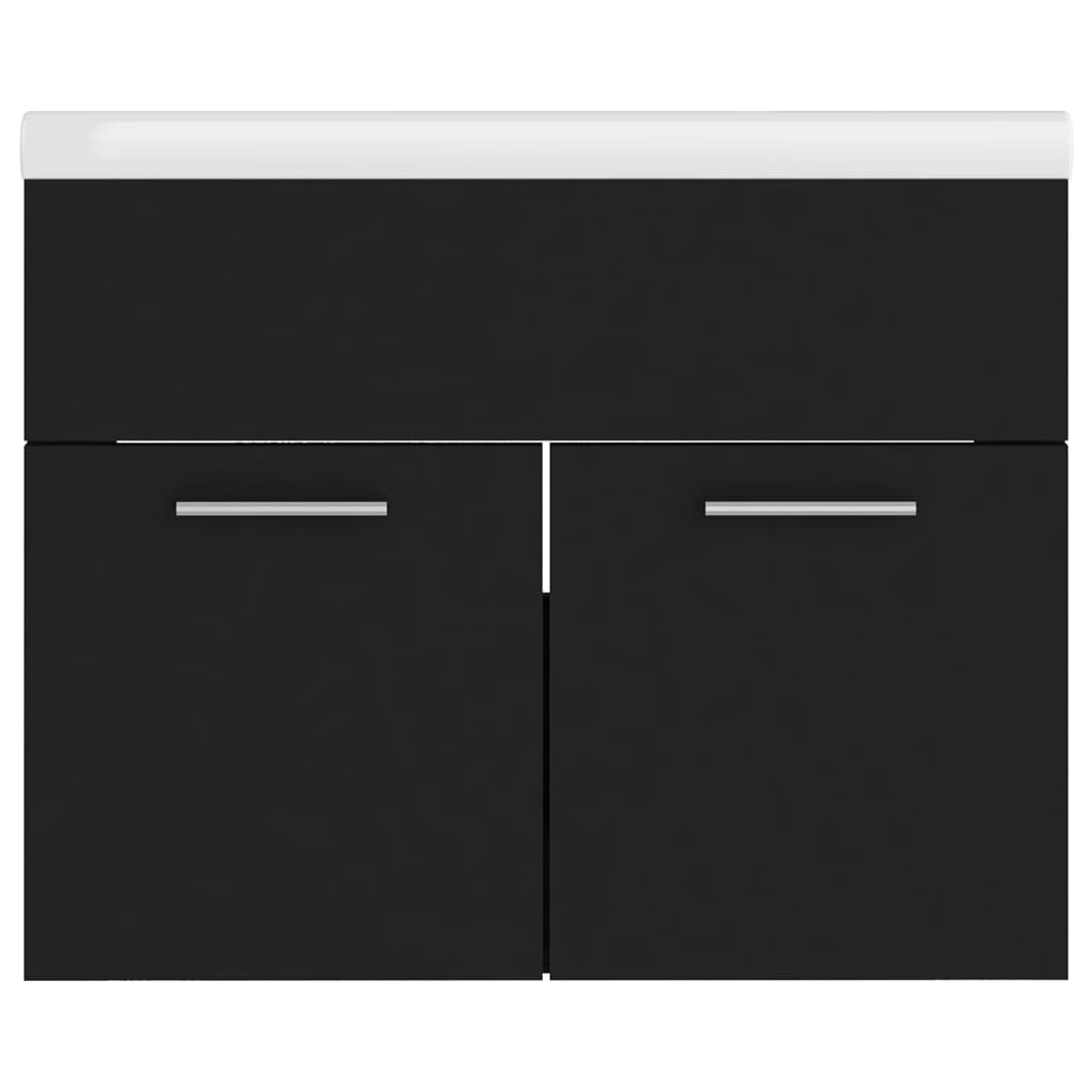 Sink Cabinet with Built-in Basin Black Engineered Wood