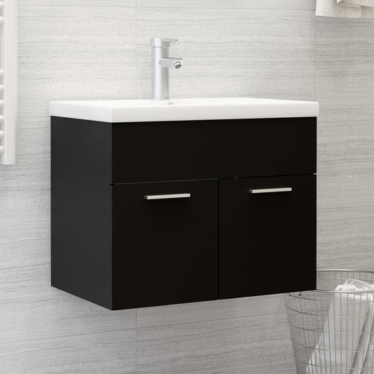 Sink Cabinet with Built-in Basin Black Engineered Wood