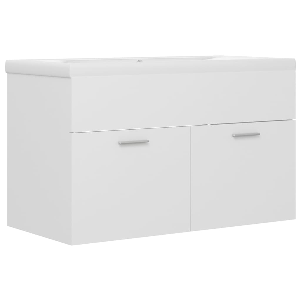 Sink Cabinet with Built-in Basin White Engineered Wood