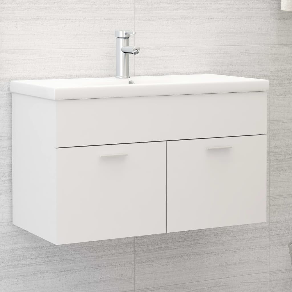 Sink Cabinet with Built-in Basin White Engineered Wood