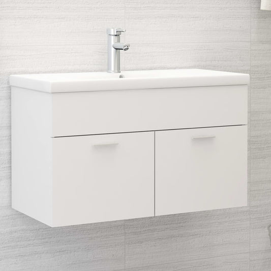 Sink Cabinet with Built-in Basin White Engineered Wood