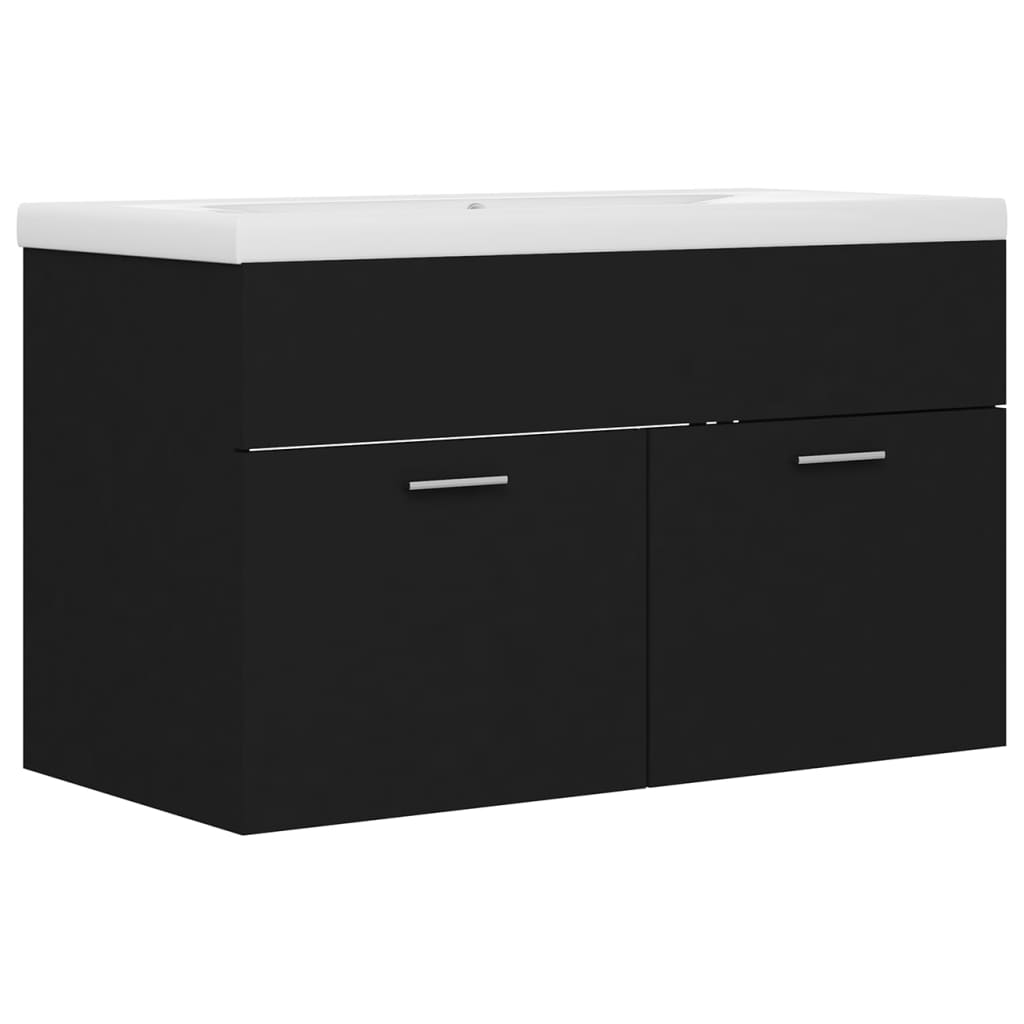 Sink Cabinet with Built-in Basin Black Engineered Wood