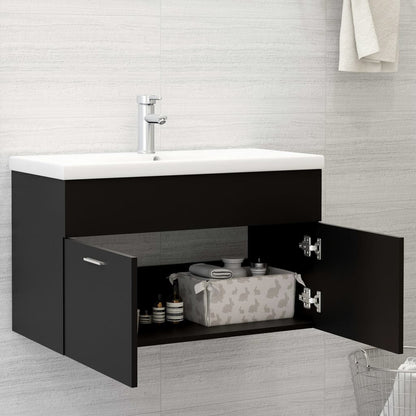 Sink Cabinet with Built-in Basin Black Engineered Wood