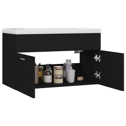 Sink Cabinet with Built-in Basin Black Engineered Wood