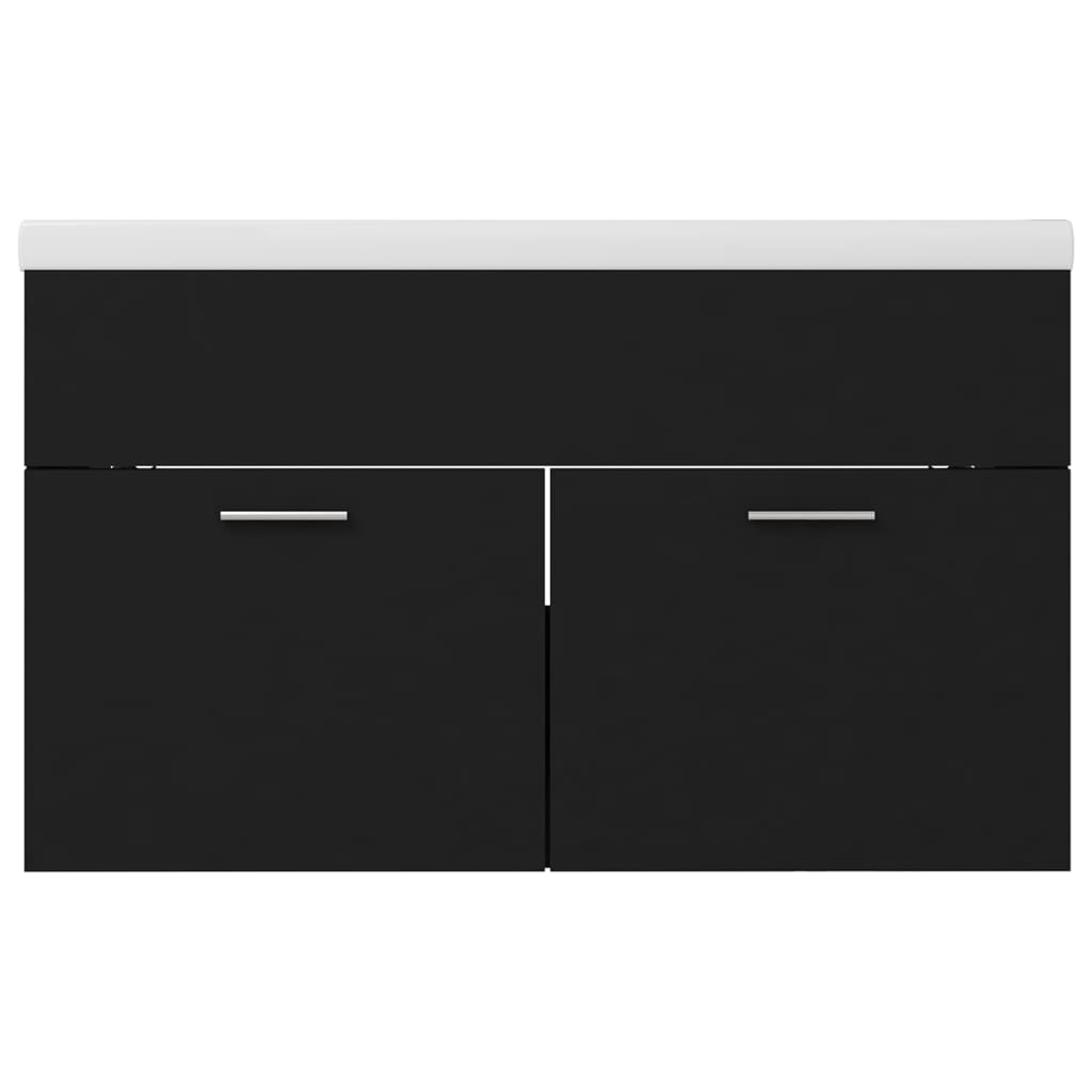 Sink Cabinet with Built-in Basin Black Engineered Wood