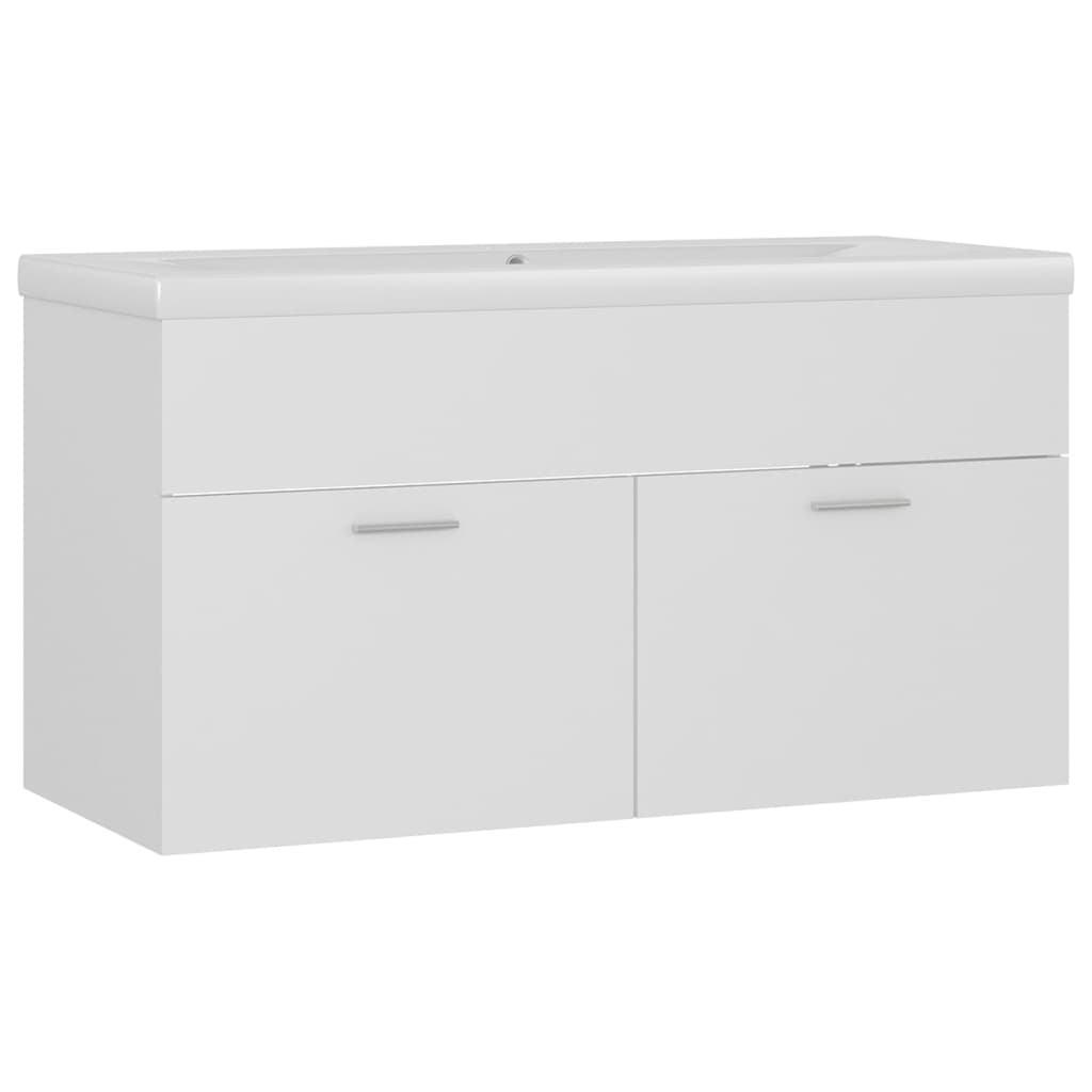 Sink Cabinet with Built-in Basin White Engineered Wood