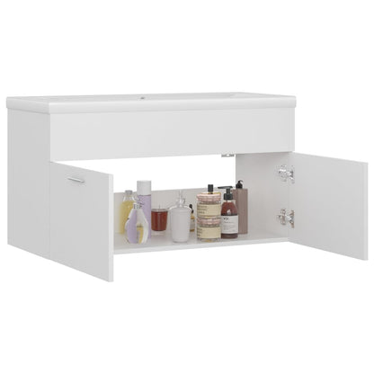 Sink Cabinet with Built-in Basin White Engineered Wood