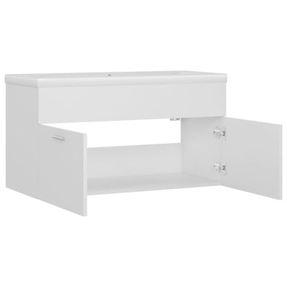 Sink Cabinet with Built-in Basin White Engineered Wood