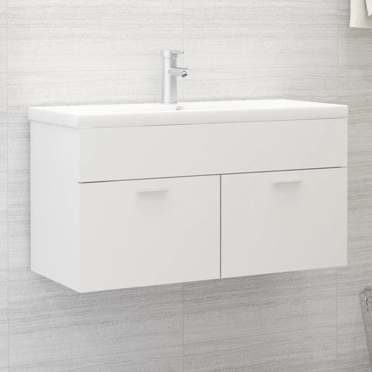 Sink Cabinet with Built-in Basin White Engineered Wood