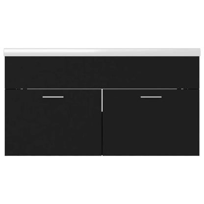 Sink Cabinet with Built-in Basin Black Engineered Wood