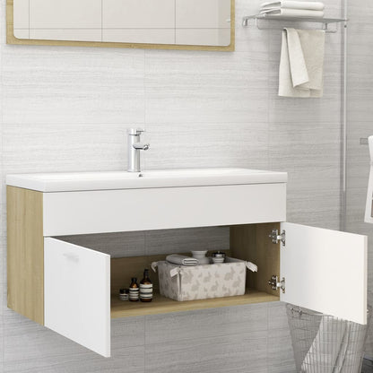 Sink Cabinet with Built-in Basin White and Sonoma Oak Engineered Wood