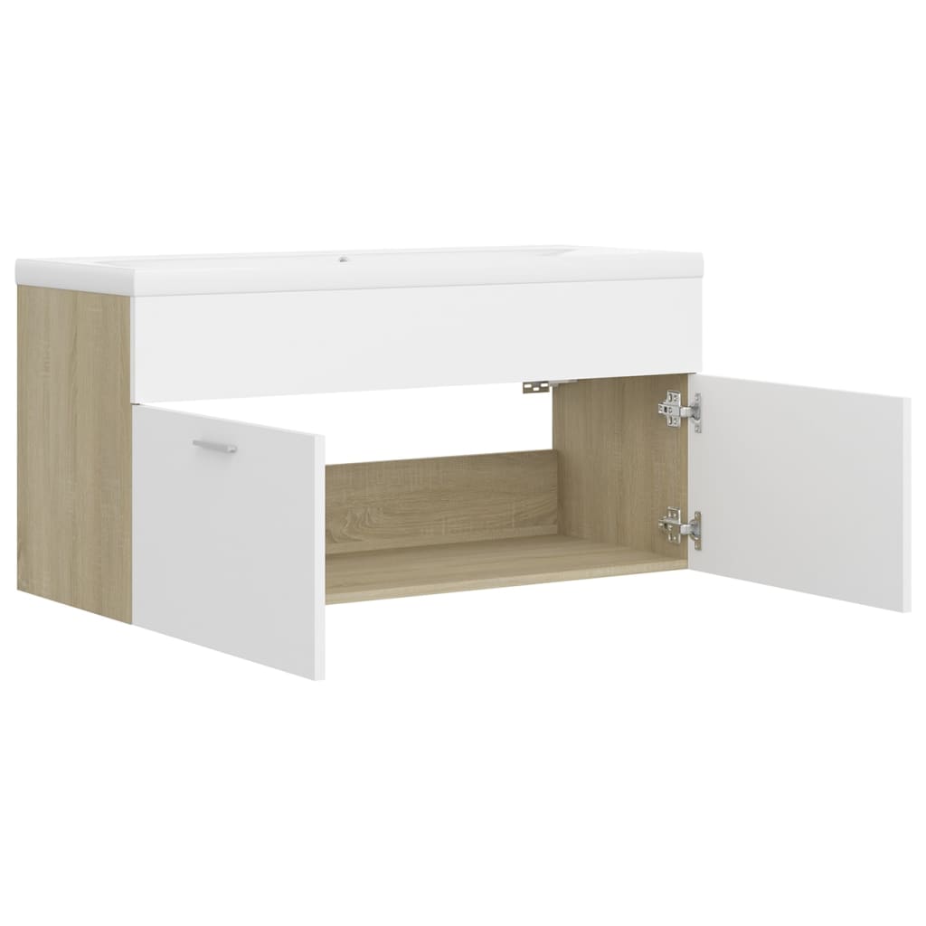 Sink Cabinet with Built-in Basin White and Sonoma Oak Engineered Wood