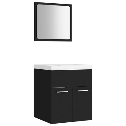 Bathroom Furniture Set Black Engineered Wood