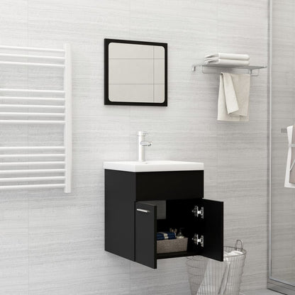 Bathroom Furniture Set Black Engineered Wood