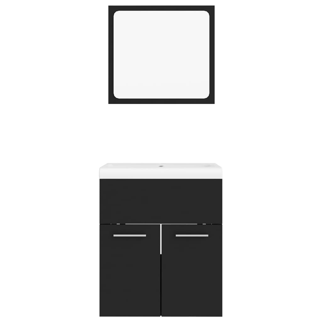 Bathroom Furniture Set Black Engineered Wood