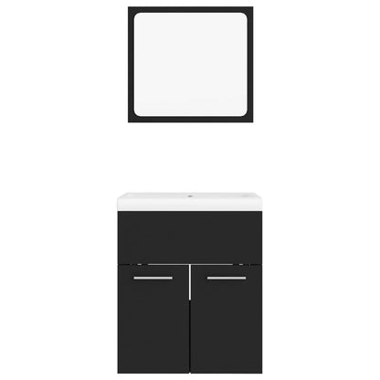 Bathroom Furniture Set Black Engineered Wood