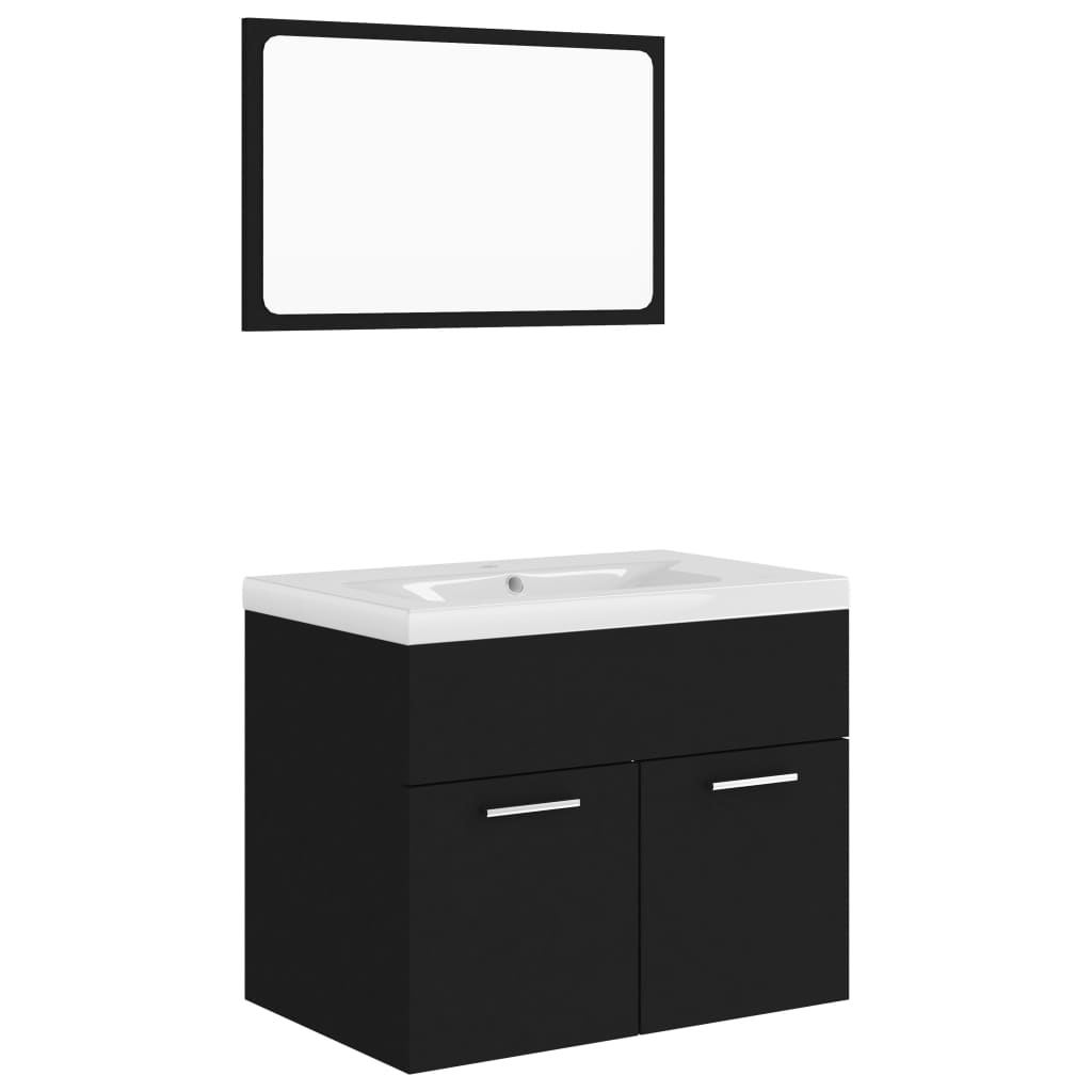 Bathroom Furniture Set Black Engineered Wood