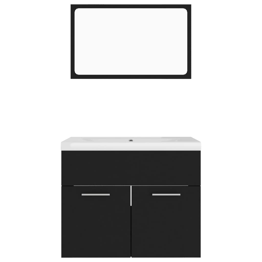 Bathroom Furniture Set Black Engineered Wood