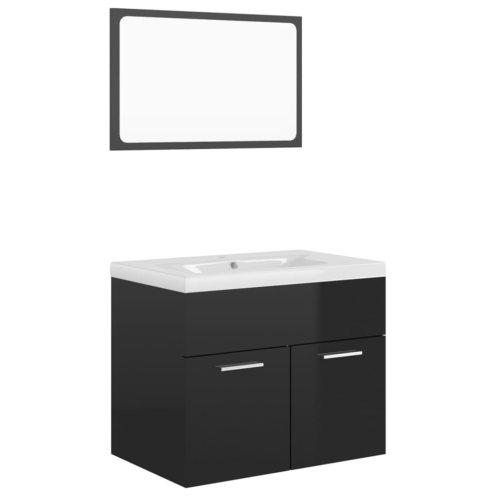 Bathroom Furniture Set High Gloss Black Engineered Wood