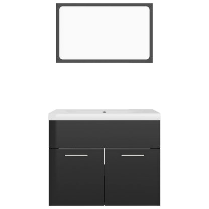 Bathroom Furniture Set High Gloss Black Engineered Wood