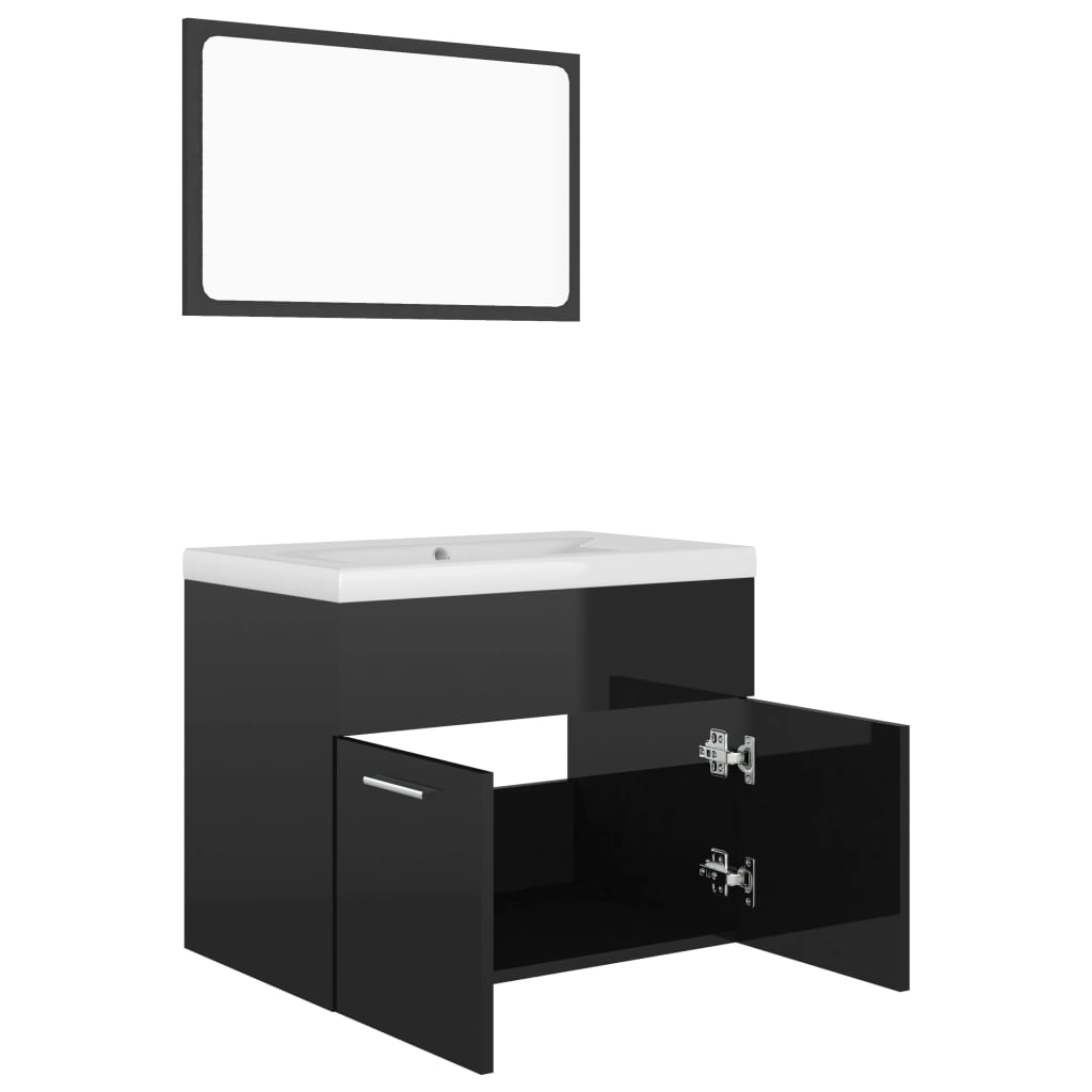 Bathroom Furniture Set High Gloss Black Engineered Wood