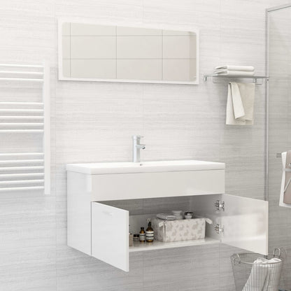 Bathroom Furniture Set High Gloss White Engineered Wood