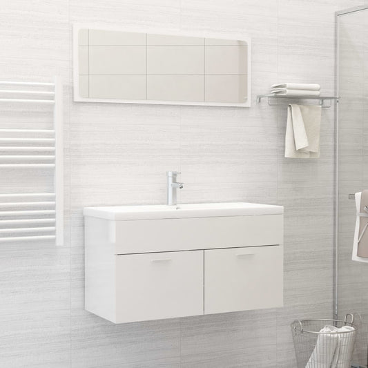 Bathroom Furniture Set High Gloss White Engineered Wood