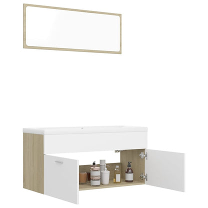 Bathroom Furniture Set White and Sonoma Oak Engineered Wood