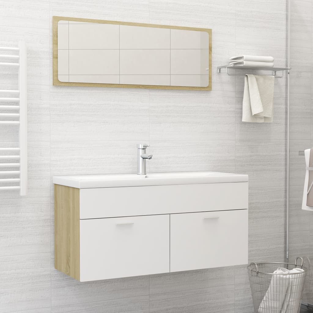 Bathroom Furniture Set White and Sonoma Oak Engineered Wood