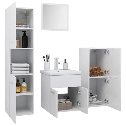 Bathroom Furniture Set High Gloss White Engineered Wood