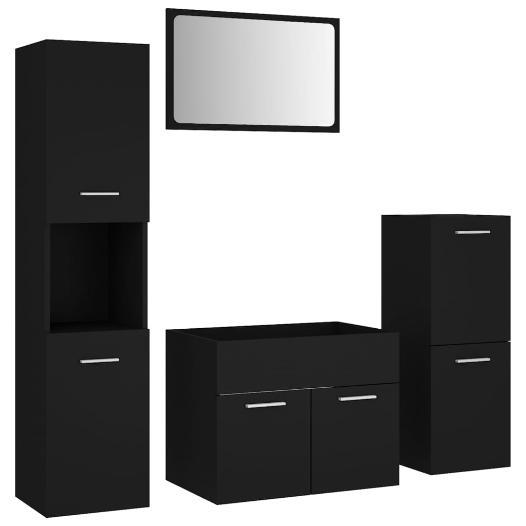 Bathroom Furniture Set Black Engineered Wood